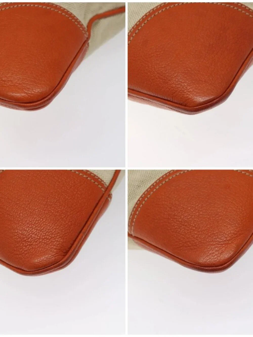 PRADA Hand Bag Canvas Beige Silver Auth EC559